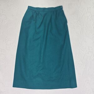 Vintage Pendleton Teal Green Virgin Wool Lined Pencil Skirt Womens 6 Business